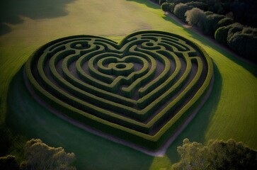 Green Heart Shaped Maze On Green Grass Field Generative AI