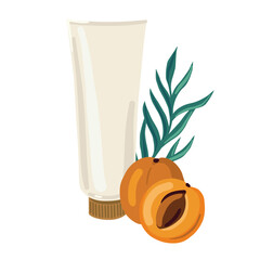 Apricot hand cream vector illustration for beauty industry. Hand cream bottle isolated on white.  - 566573354