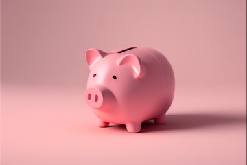 Image of pink piggy bank on pink background, created using generative ai technology