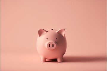 Image of pink piggy bank on pink background, created using generative ai technology