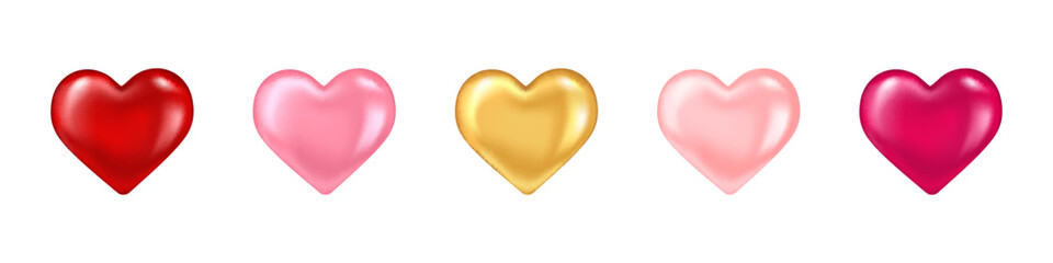 Set of red, pink and gold hearts for valentine's day.