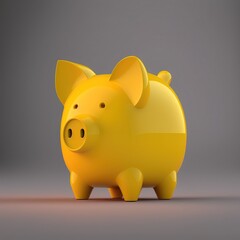 Image of yellow piggy bank on gray background, created using generative ai technology