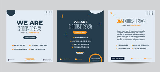 We are hiring job vacancy social media post banner design template. We are hiring for a Job advertisement social media template design.
 - obrazy, fototapety, plakaty