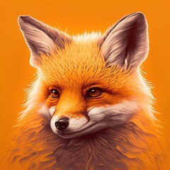 Obraz premium Portrait of cute fox on orange background, created using generative ai technology