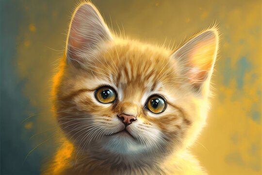 Portrait of cute cat on orange background, created using generative ai technology