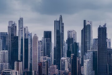 Fototapeta na wymiar antastic image, skyline with urban skyscrapers - generative ai