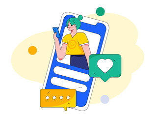 Virtual characters social communication concept business flat vector hand drawn illustration
