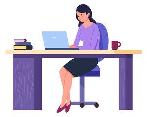 Woman working on laptop. Student studying. Female worker research