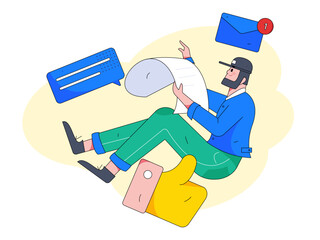 Virtual characters social communication concept business flat vector hand drawn illustration
