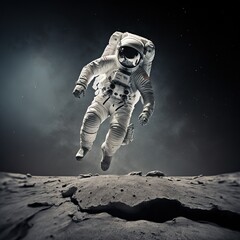 Obraz na płótnie Canvas Astronaut exploring and floating on moon, created using generative ai technology