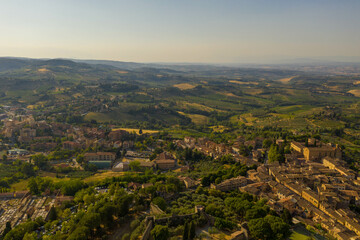 Fototapeta na wymiar Drone view of old town in tuscany italy