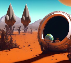 Arrival on Alien Planet, Generative AI Illustration