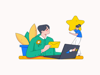 Virtual characters social communication concept business flat vector hand drawn illustration
