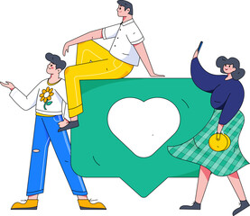 Virtual characters social communication concept business flat vector hand drawn illustration
