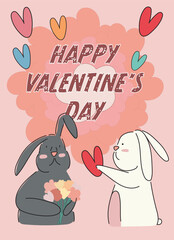 Happy valentine's day vector, rabbit couple