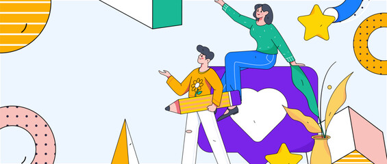 Virtual characters social communication concept business flat vector hand drawn illustration
