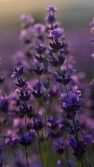 Fototapeta premium Blooming lavender in a field at sunset in Provence, France