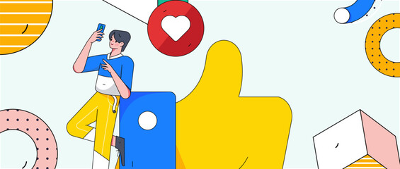 Virtual characters social communication concept business flat vector hand drawn illustration
