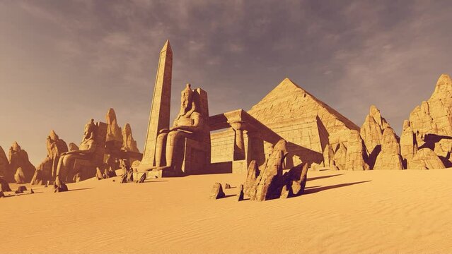 Ancient stone temple and pyramid