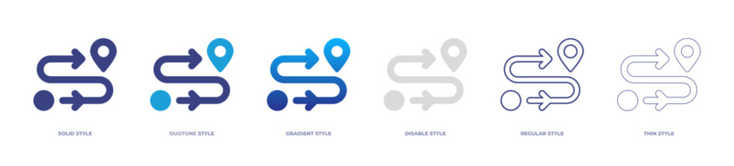 Route icon set full style. Solid, disable, gradient, duotone, regular, thin. Vector illustration and transparent icon.