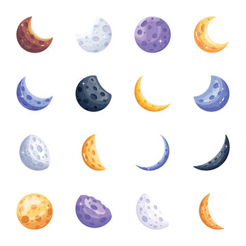 Pack of Moon Phases Flat Vectors 

