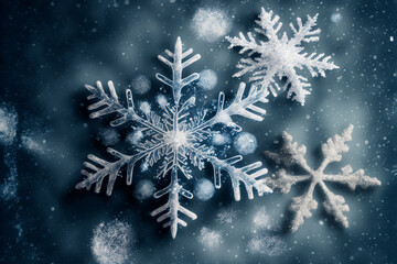 Generative Ai of Majestic winter snowflake with bokeh. Winter postcard.	
