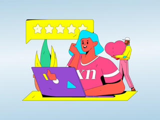 Virtual characters social communication concept business flat vector hand drawn illustration
