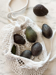 Reusable storage bags for vegetables with avocado
