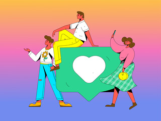 Virtual characters social communication concept business flat vector hand drawn illustration
