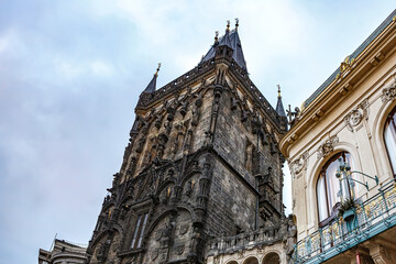 Fototapeta na wymiar Town hall of prague city in czechia, europe, in the evening
