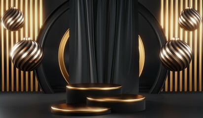 3D rendering of black podium background for black friday product on podium