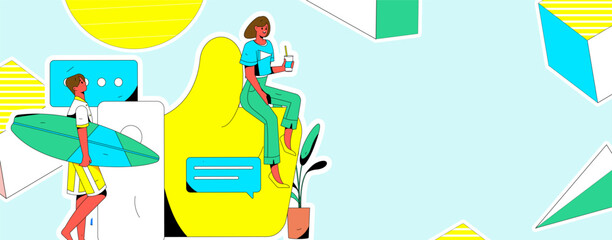 Virtual characters social communication concept business flat vector hand drawn illustration
