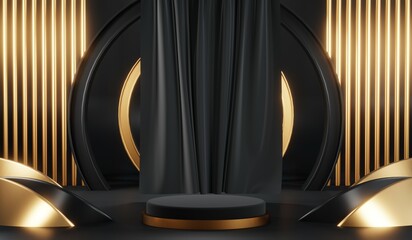 3D rendering of black podium background for black friday product on podium