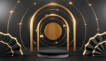 3D rendering of black podium background for black friday product on podium