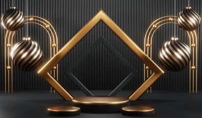 3D rendering of black podium background for black friday product on podium