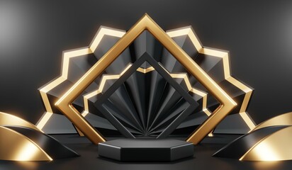 3D rendering of black podium background for black friday product on podium