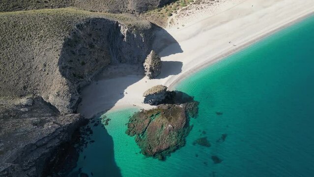 Playa de los Muertos Beach in Cabo de Gata, Andalusia, Spain - Aerial 4k Birdseye