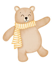 Watercolor cute bear cartoon character