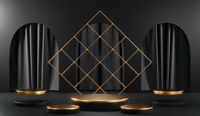 3D rendering of black podium background for black friday product on podium