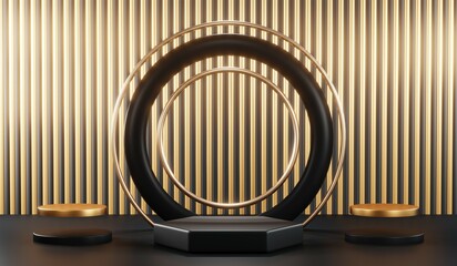 3D rendering of black podium background for black friday product on podium