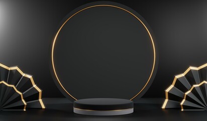 3D rendering of black podium background for black friday product on podium