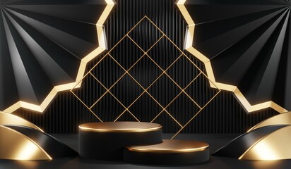 3D rendering of black podium background for black friday product on podium