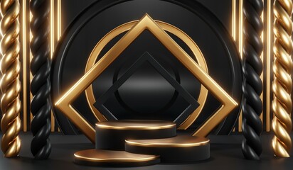 3D rendering of black podium background for black friday product on podium