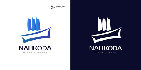 Sailboat Logo Simple on sea with Color blue and White