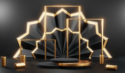 3D rendering of black podium background for black friday product on podium