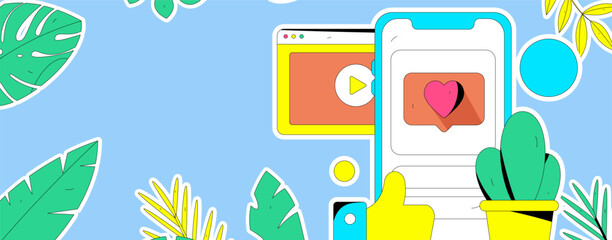 Virtual characters social communication concept business flat vector hand drawn illustration
