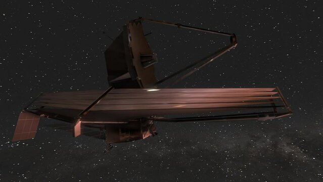 James Webb Space Telescope JWST Moving Past Camera to Reveal Milky Way Galaxy - 3D CGI Animation 4K