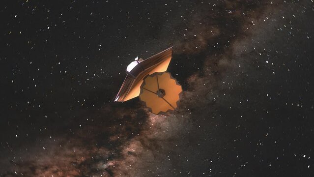 James Webb Space Telescope with Camera Rotating and JWST Moving Past Taking in Early Universe Pictures - 3D CGI Animation 4K