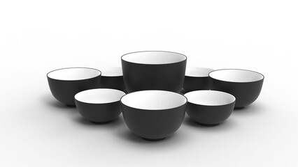 Bowls angle view with shadow 3d render