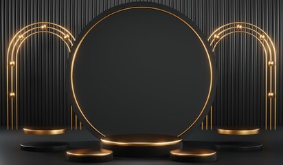 3D rendering of black podium background for black friday product on podium